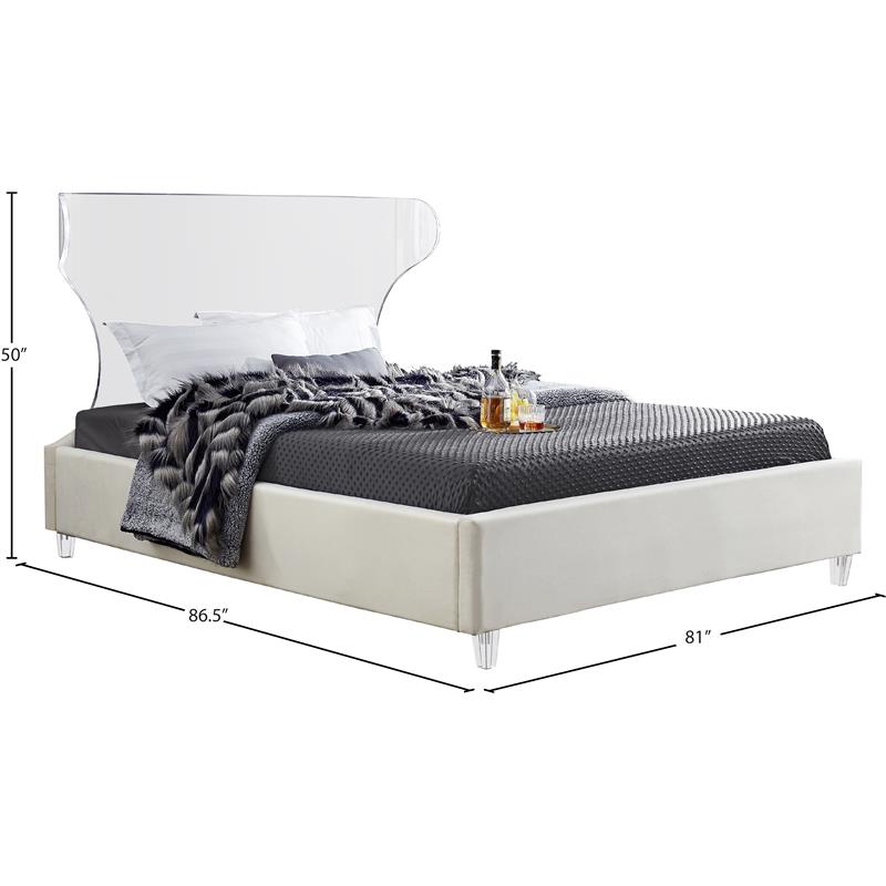 Maklaine Contemporary Upholstery Cream Velvet King Bed