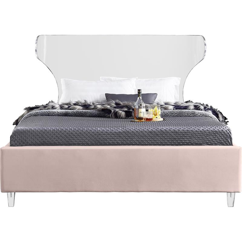 Maklaine Contemporary Upholstery Pink Velvet Full Bed