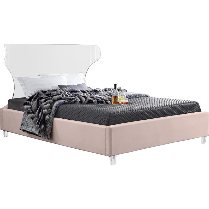 Maklaine Contemporary Upholstery Pink Velvet Full Bed