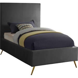 Maklaine Contemporary Velvet Twin Bed in Gray