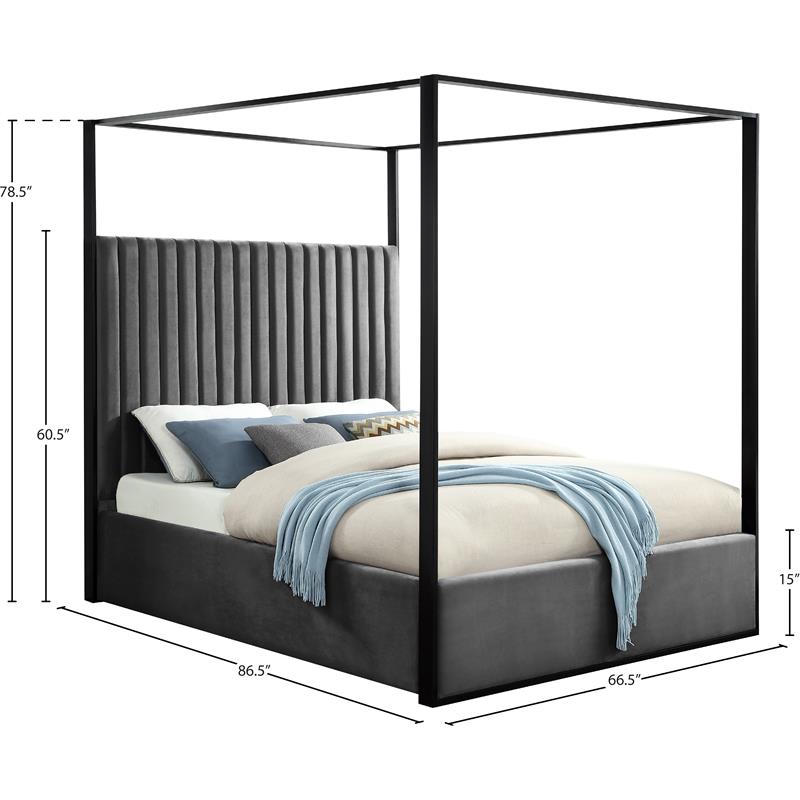 Maklaine Solid Wood Gray Velvet Queen Bed Rectangular Deep Channel Tufting 66.5