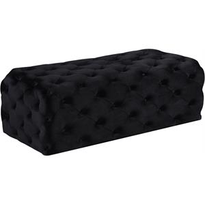 Maklaine Velvet Black Ottoman Rectangular Button Tufted 52&quot Unassembled