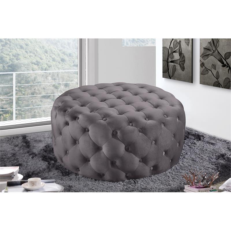 Maklaine Contemporary Button Tufted Gray Velvet Ottoman and Bench