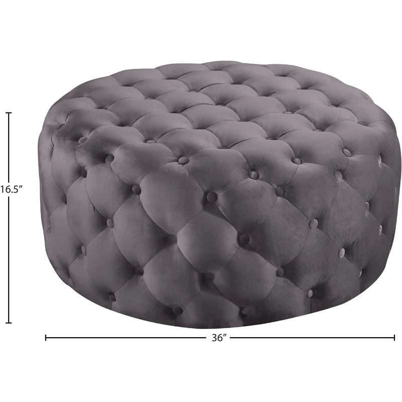 Maklaine Contemporary Button Tufted Gray Velvet Ottoman and Bench