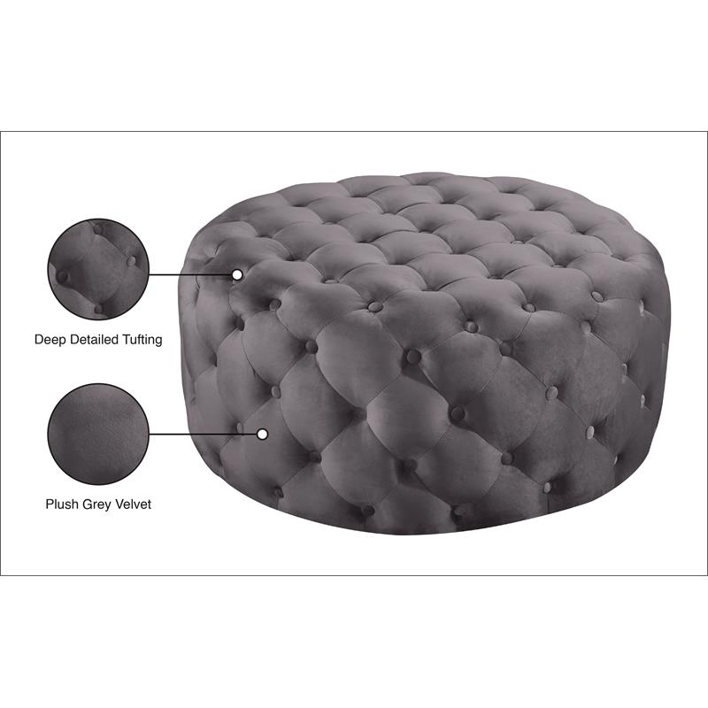 Maklaine Contemporary Button Tufted Gray Velvet Ottoman and Bench