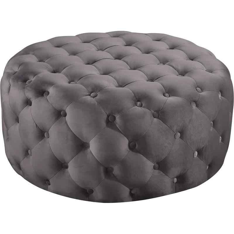Maklaine Contemporary Button Tufted Gray Velvet Ottoman and Bench
