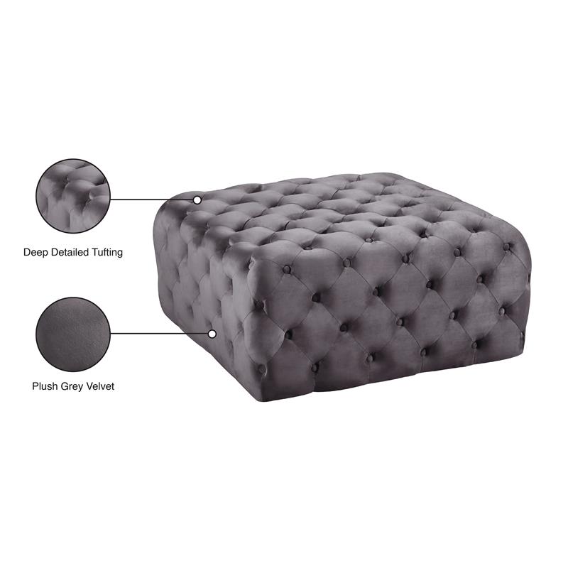 Maklaine Contemporary Button Tufted Gray Velvet Ottoman and Bench