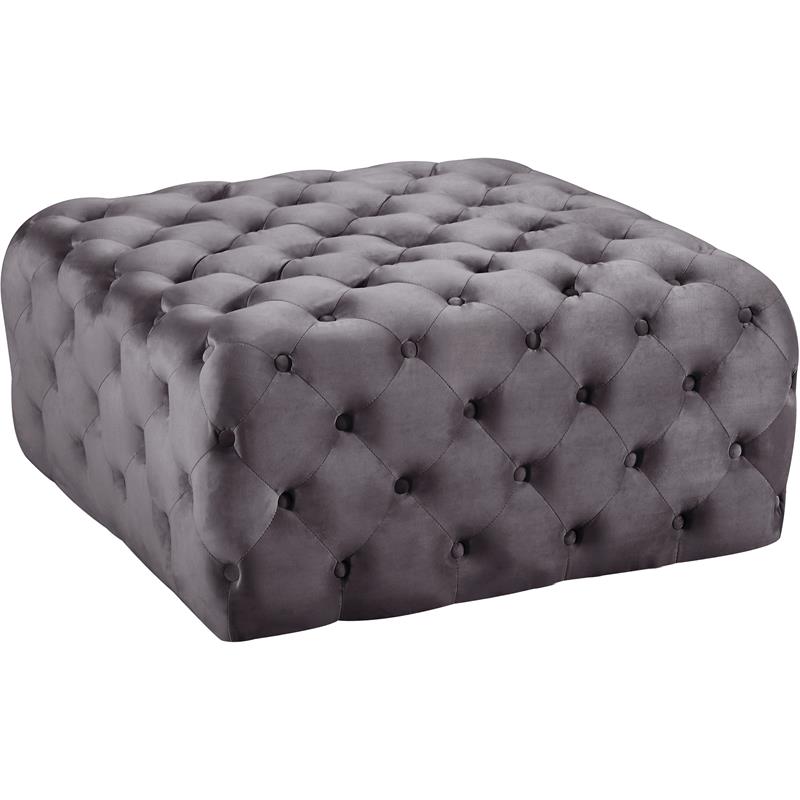 Maklaine Contemporary Button Tufted Gray Velvet Ottoman and Bench