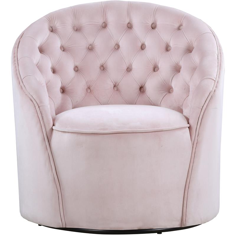 Maklaine Velvet Pink Accent Chair Swivel Tufted 32