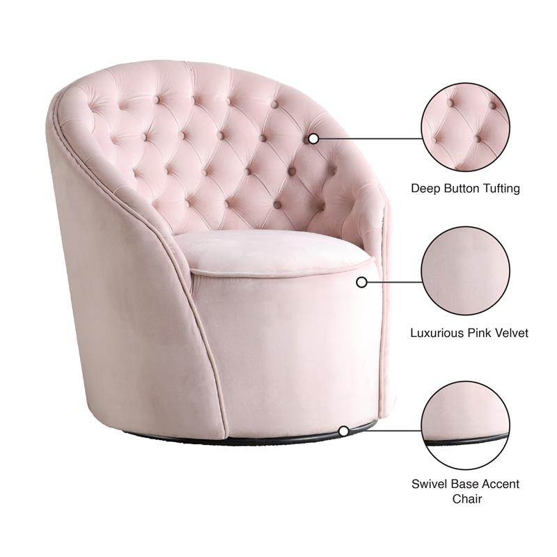 Maklaine Velvet Pink Accent Chair Swivel Tufted 32