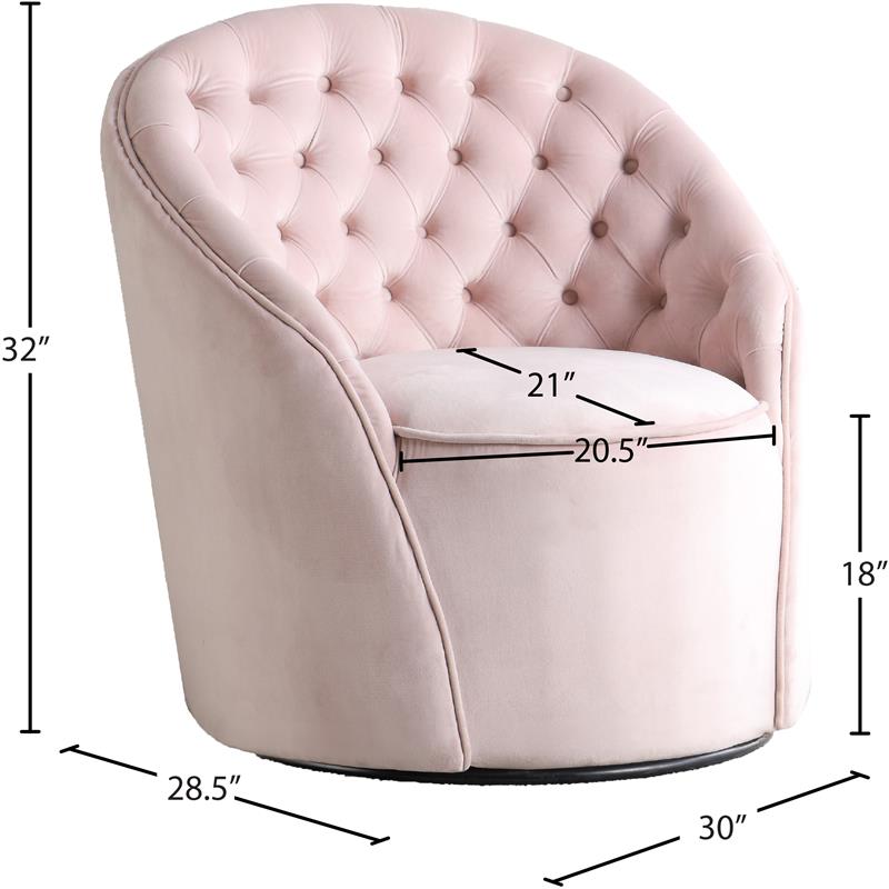Maklaine Velvet Pink Accent Chair Swivel Tufted 32