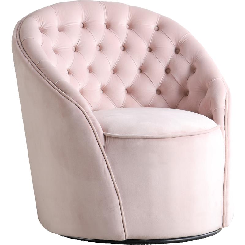 Maklaine Velvet Pink Accent Chair Swivel Tufted 32