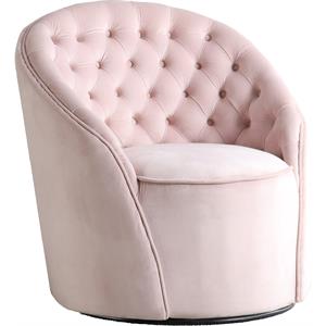 Maklaine Velvet Pink Accent Chair Swivel Tufted 32&quot Assembled