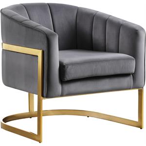Maklaine Contemporary 18.5&quotH Velvet Accent Chair in Gray and Gold