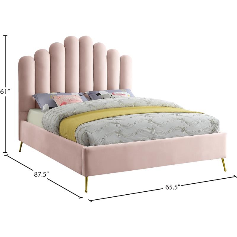 Maklaine Contemporary Solid Wood and Tufted Velvet Queen Bed in Pink
