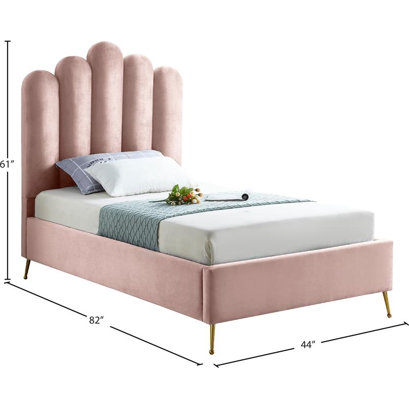 Maklaine Contemporary Solid Wood and Tufted Velvet Twin Bed in Pink