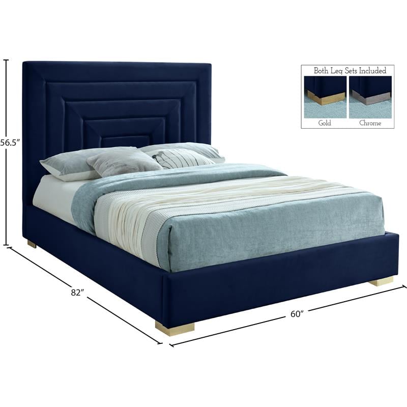 Maklaine Velvet Navy Full Bed Rectangular Deep Channel Tufting 60