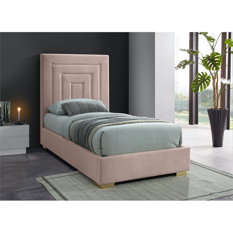 Maklaine Contemporary Rich Pink Velvet Twin Bed with Gold/Chrome Legs Included