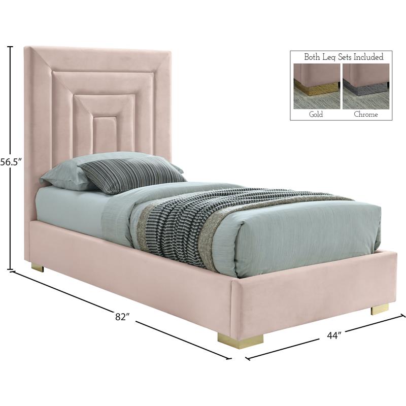 Maklaine Contemporary Rich Pink Velvet Twin Bed with Gold/Chrome Legs Included