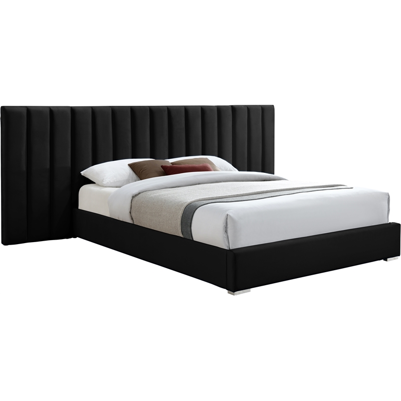 Maklaine Velvet Black Queen Bed Rectangular Deep Channel Tufting 41.54