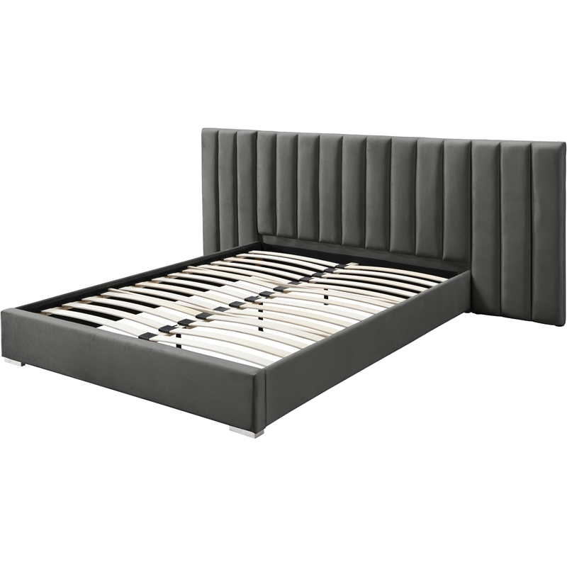Maklaine Velvet Gray Queen Bed Rectangular Contemporary Unassembled