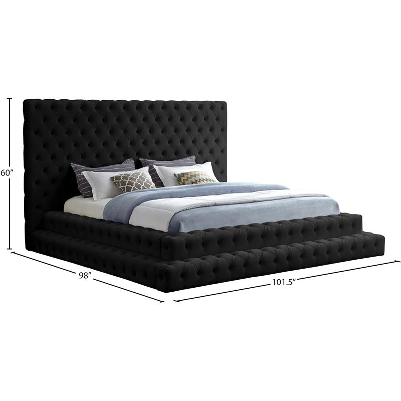 Maklaine Contemporary Upholstery Black Velvet King Bed