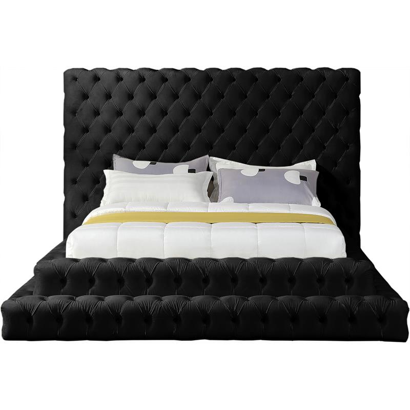 Maklaine Velvet Black Queen Bed Rectangular Deep Button Tufting 98