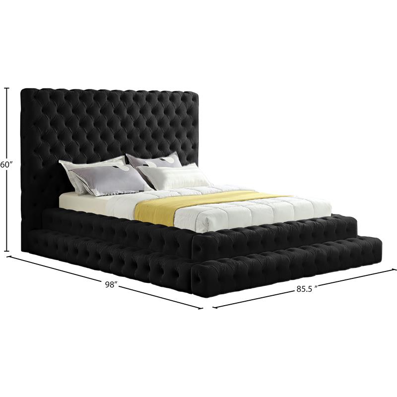 Maklaine Velvet Black Queen Bed Rectangular Deep Button Tufting 98