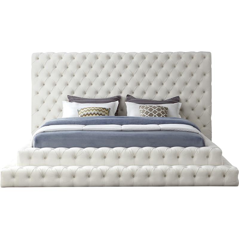 Maklaine Contemporary Upholstery Cream Velvet King Bed