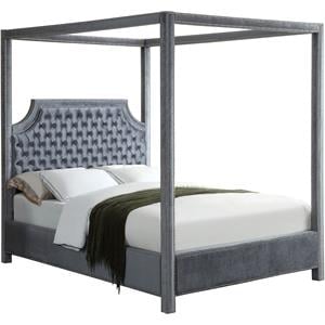Maklaine Contemporary Tufted Velvet King Bed in Gray