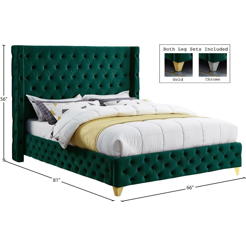 Maklaine Contemporary Upholstery Green Velvet Full Bed