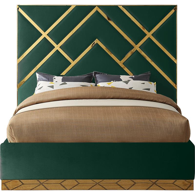 Maklaine Contemporary Rich Velvet King Bed in Green