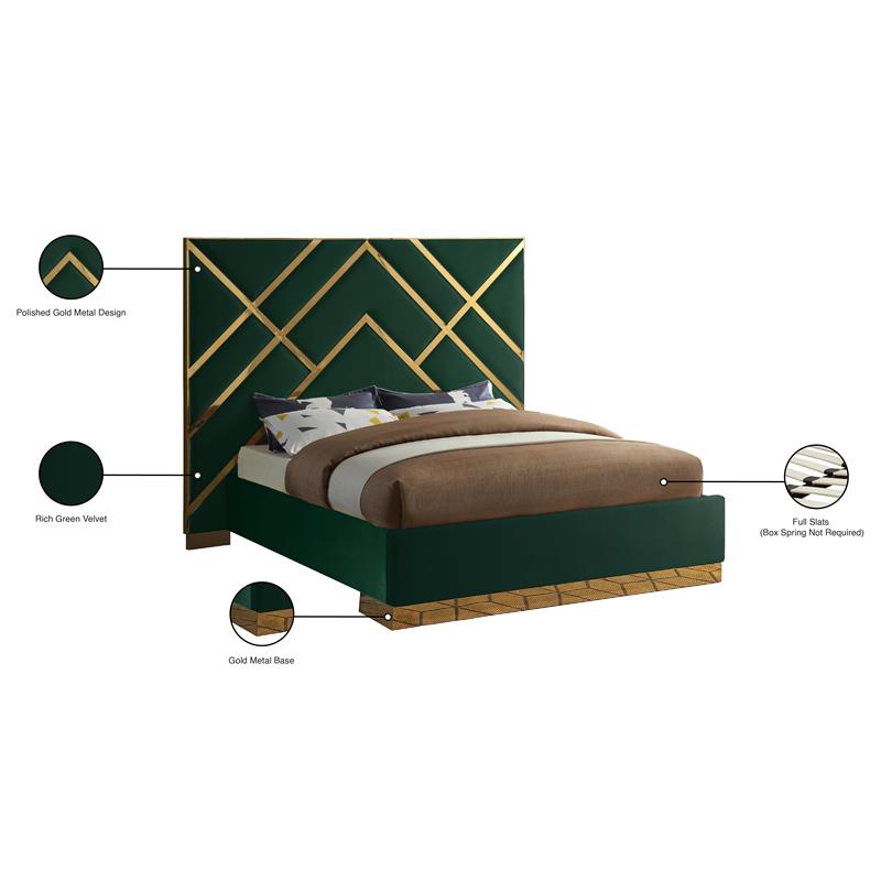 Maklaine Contemporary Rich Velvet King Bed in Green