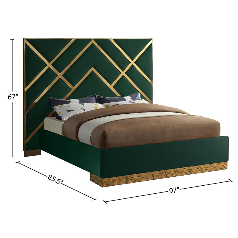 Maklaine Contemporary Rich Velvet King Bed in Green