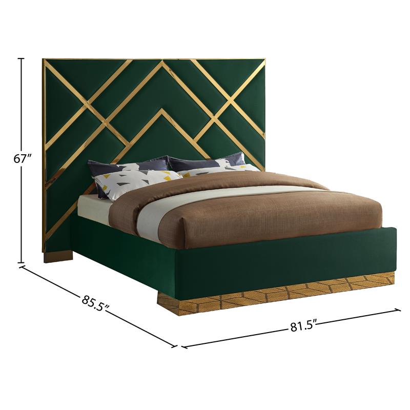 Maklaine Contemporary Rich Velvet Queen Bed in Green