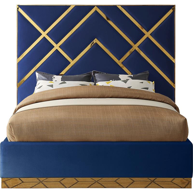 Maklaine Contemporary Rich Velvet King Bed in Navy