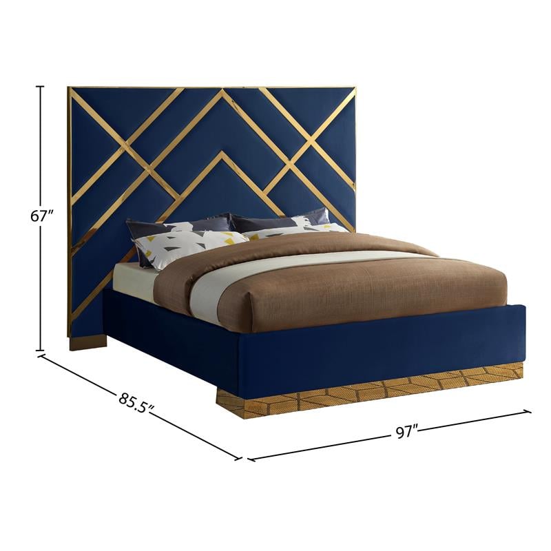 Maklaine Contemporary Rich Velvet King Bed in Navy