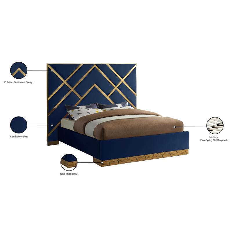 Maklaine Contemporary Rich Velvet King Bed in Navy