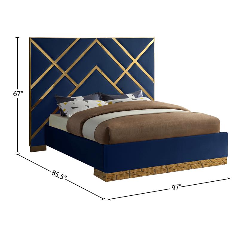 Maklaine Contemporary Rich Velvet King Bed in Navy