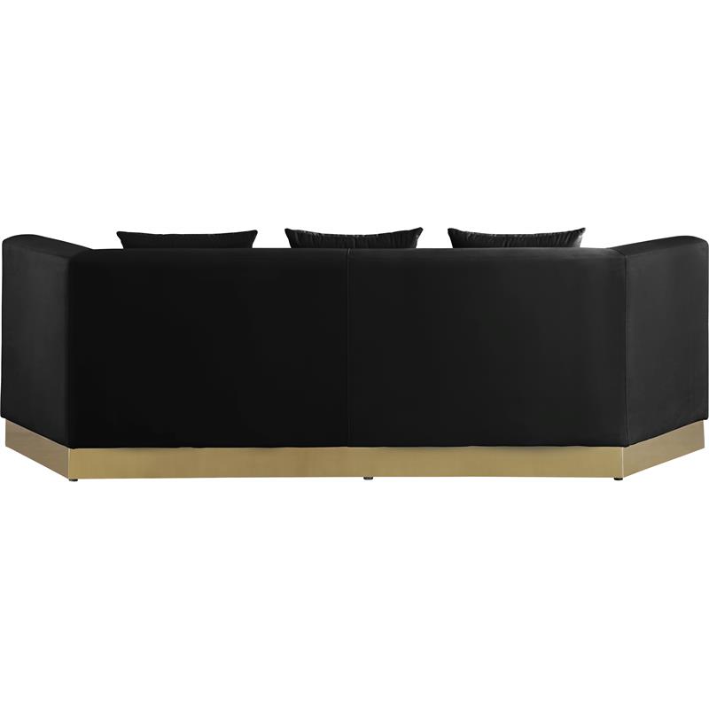 Maklaine Contemporary Velvet/Stainless Steel Sofa in Black/Brushed Gold