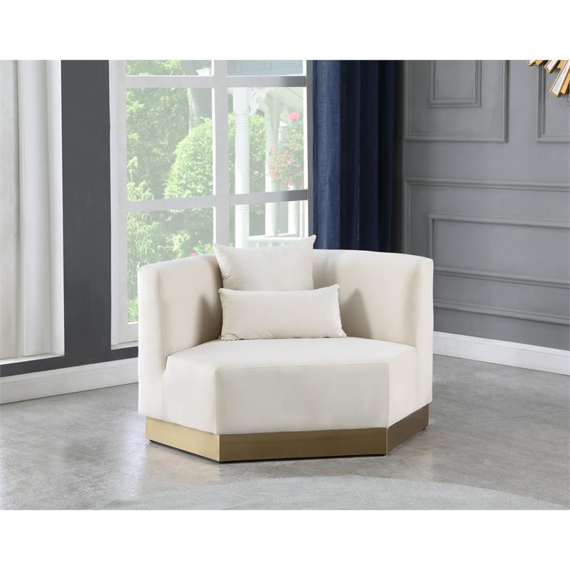 Maklaine Contemporary Velvet/Stainless Steel Chair in Cream/Brushed Gold