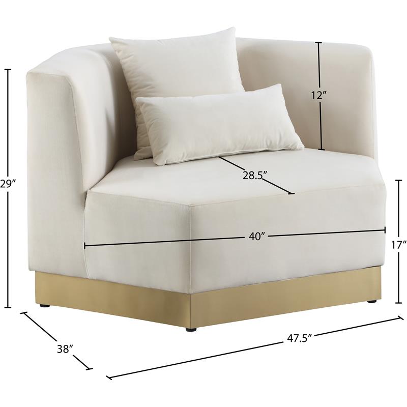 Maklaine Contemporary Velvet/Stainless Steel Chair in Cream/Brushed Gold