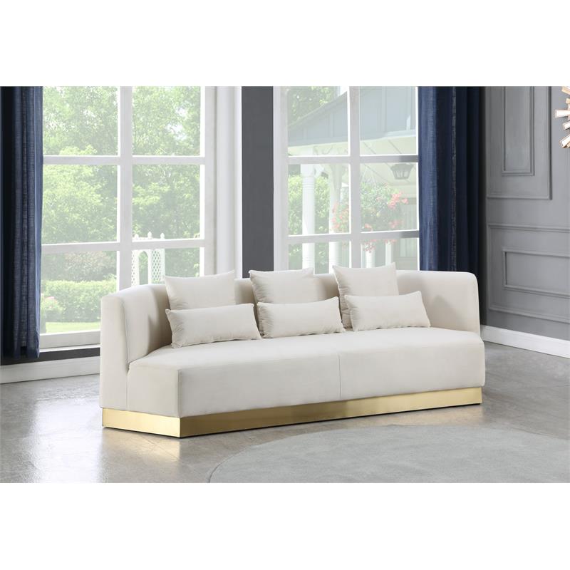 Maklaine Contemporary Velvet/Stainless Steel Sofa in Cream/Brushed Gold