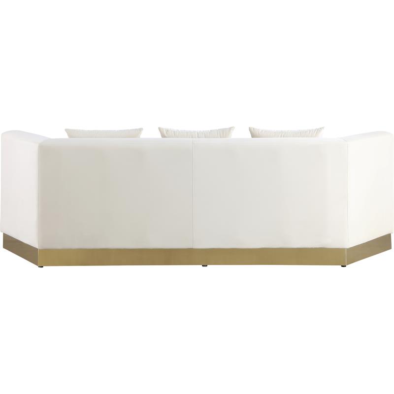 Maklaine Contemporary Velvet/Stainless Steel Sofa in Cream/Brushed Gold