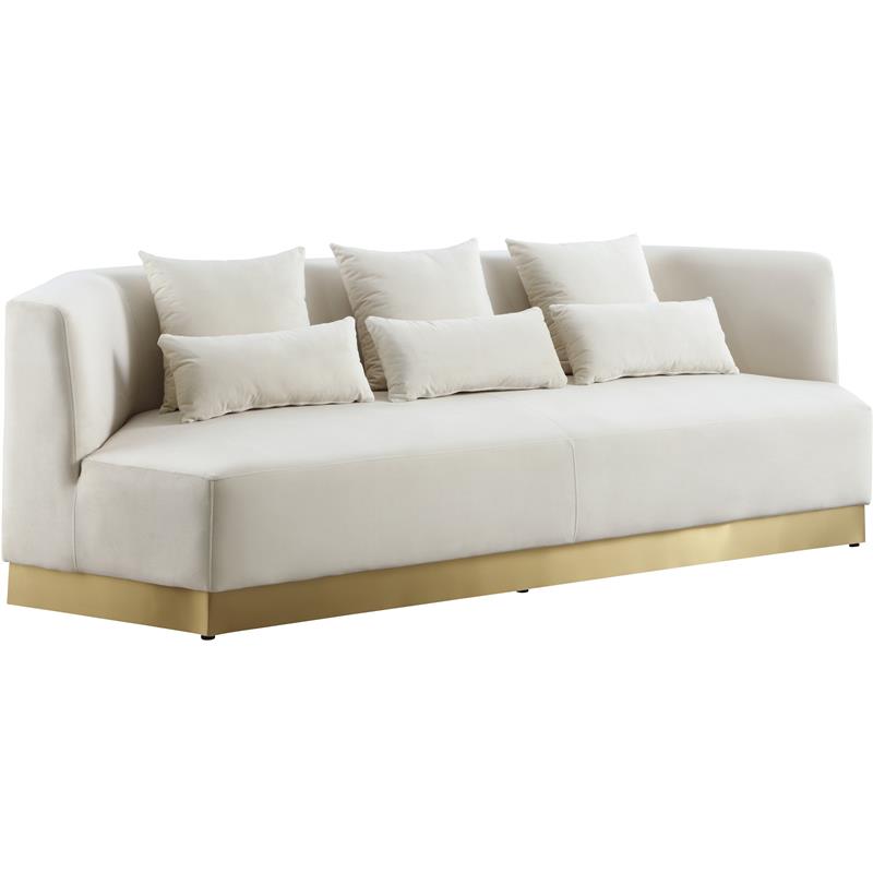 Maklaine Contemporary Velvet/Stainless Steel Sofa in Cream/Brushed Gold