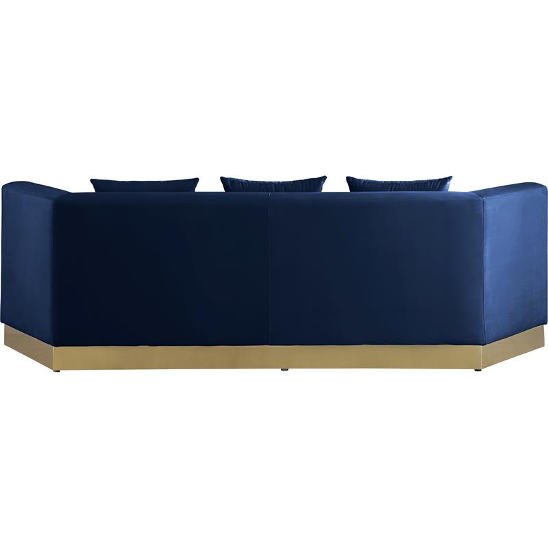 Maklaine Contemporary Velvet/Stainless Steel Sofa in Navy/Brushed Gold