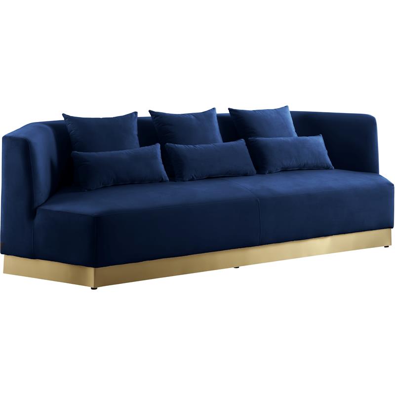 Maklaine Contemporary Velvet/Stainless Steel Sofa in Navy/Brushed Gold