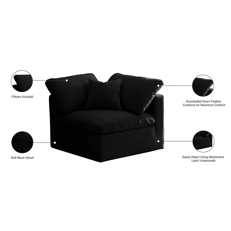 Maklaine Contemporary Black Velvet Modular Corner Chair