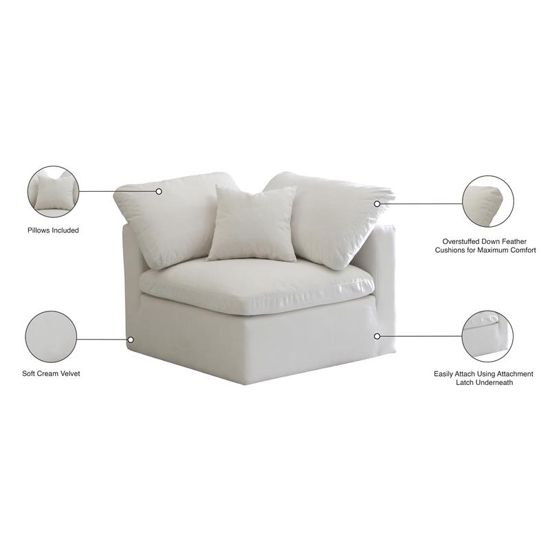Maklaine Contemporary Plush Cream Velvet Modular Corner Chair