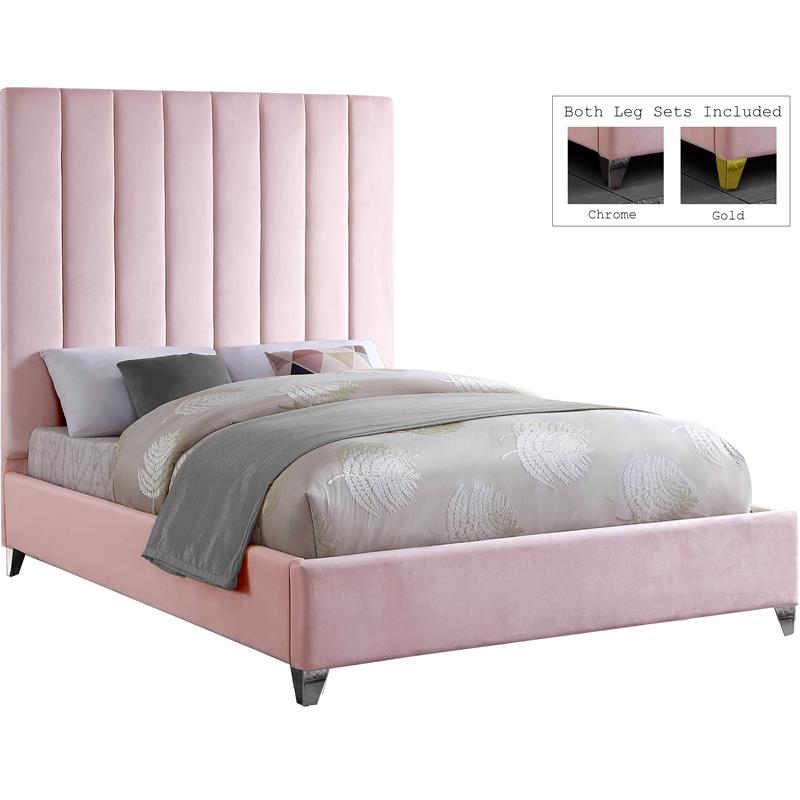Maklaine Contemporary Rich Velvet King Bed in Pink